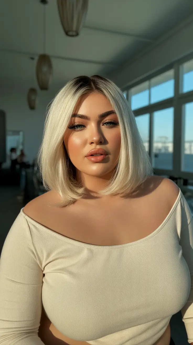 Haircuts for Plus Size Women 2026 Sleek Platinum Lob