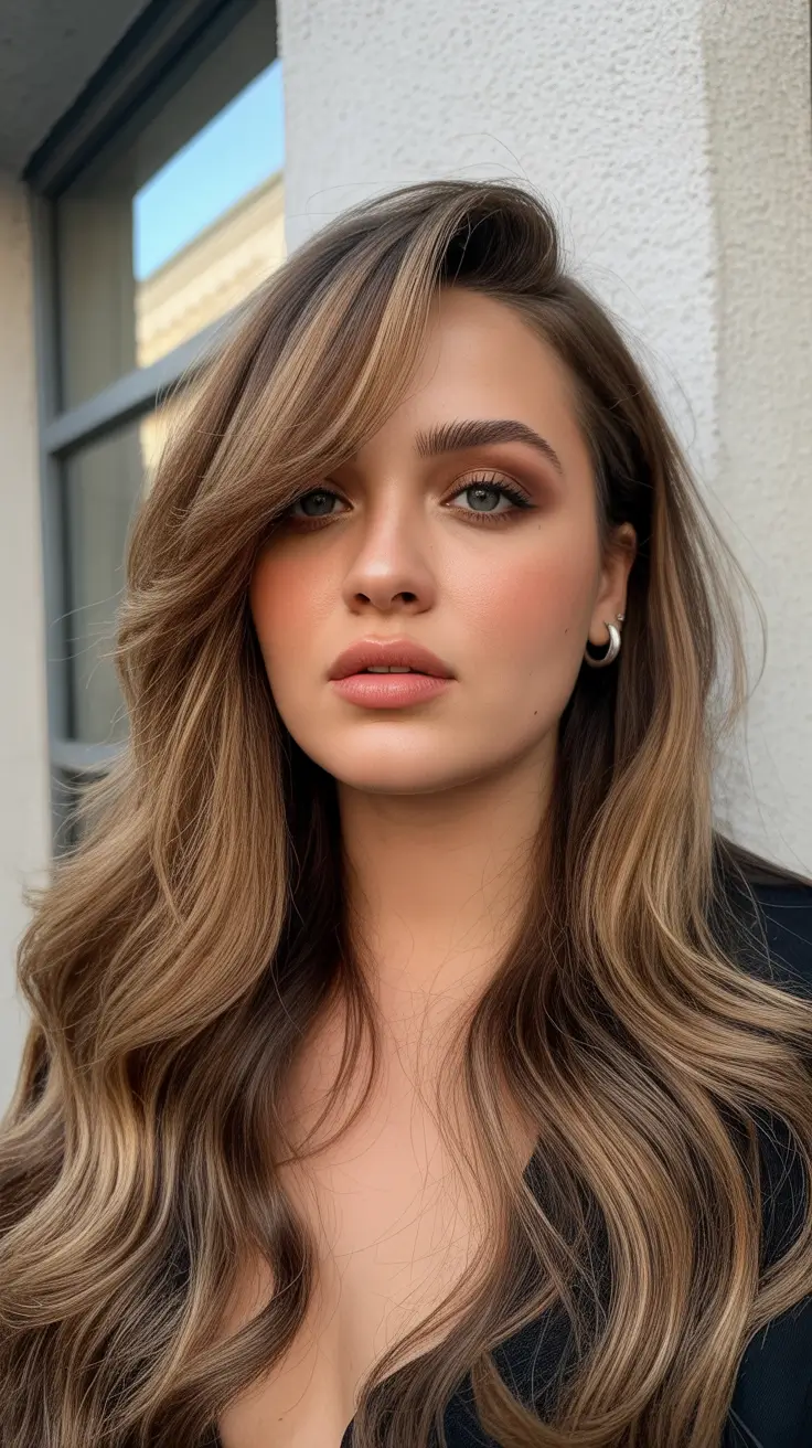 Haircuts for Plus Size Women 2026 Side Swept Golden Layers