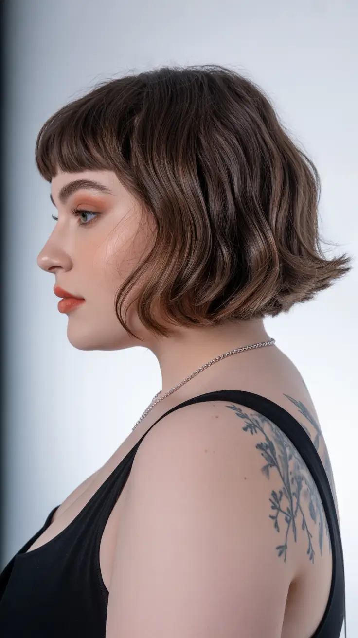 Fat Face Haircuts 2026 Short Wavy Bob with Baby Bangs