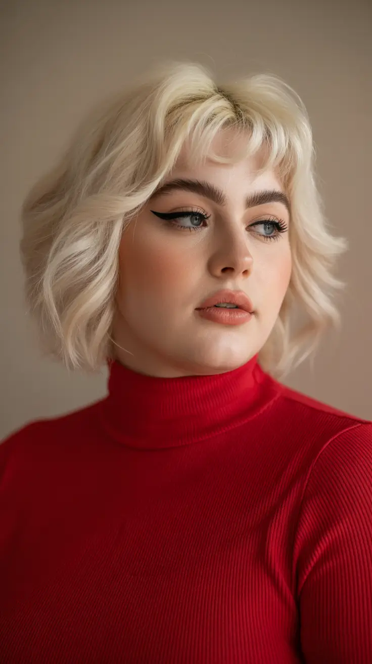 Fat Face Haircuts 2026 Textured Lob with Baby Bangs