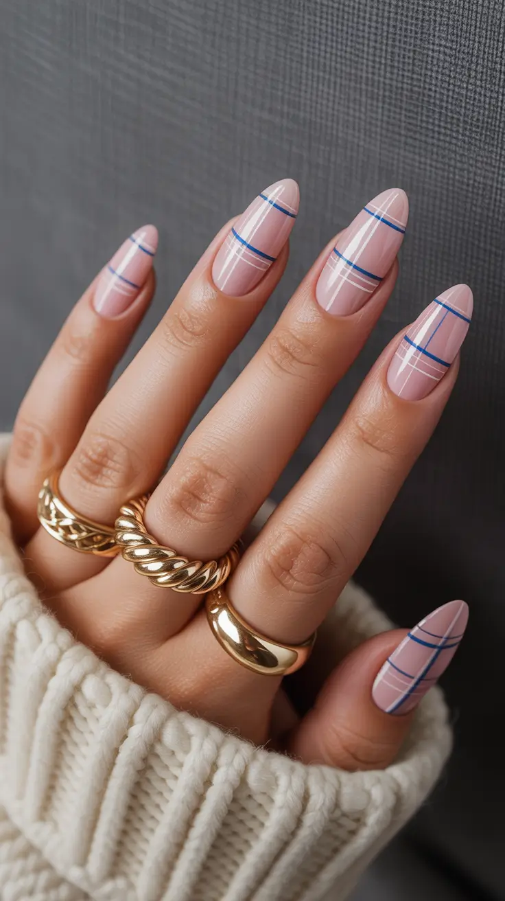 nail colors 2026 Modern Plaid Chic