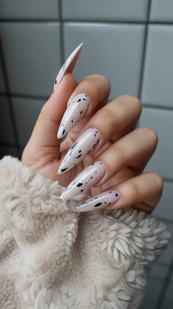Nail Colors Ideas 2026 Monochrome Speckled Art