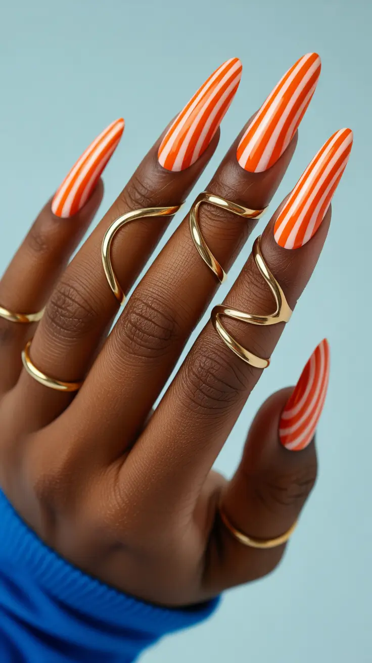 nail colors 2026 Tangerine Stripe Glow