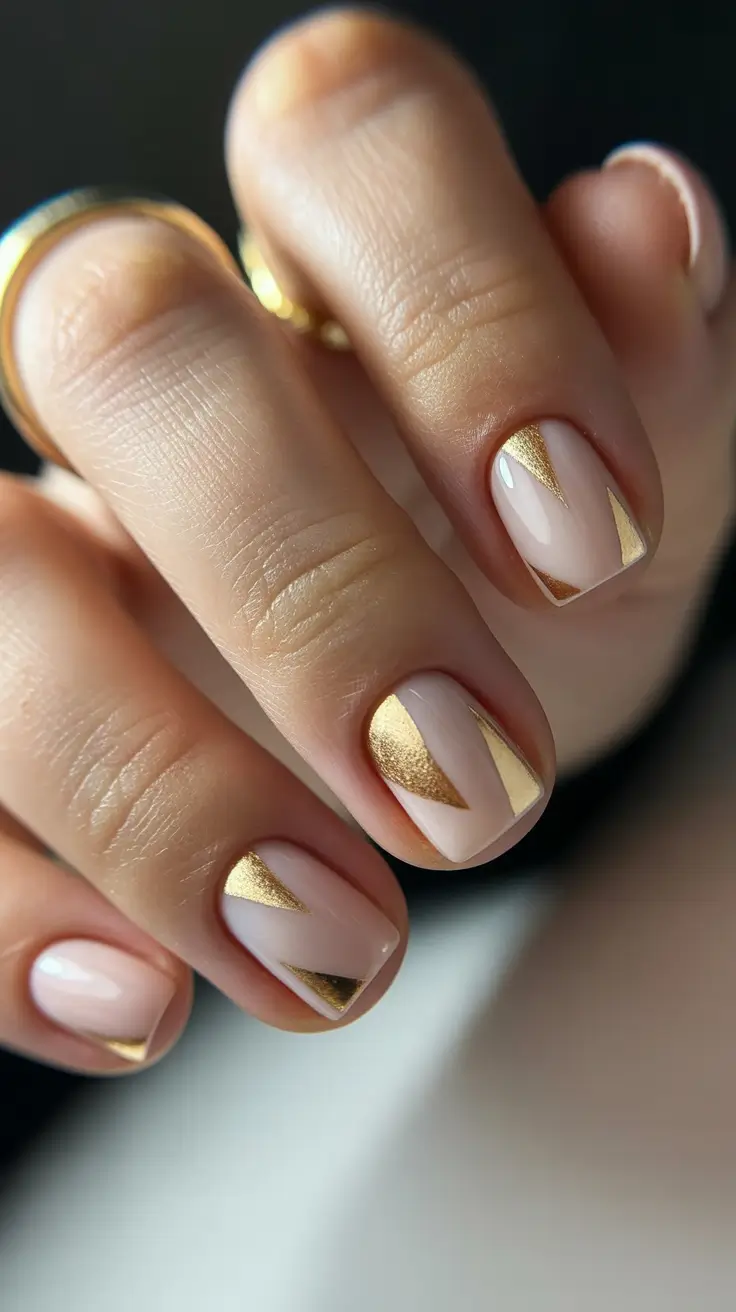 Neutral Nails Aesthetic 2026 Milky Nude With Graphic Gold Angles