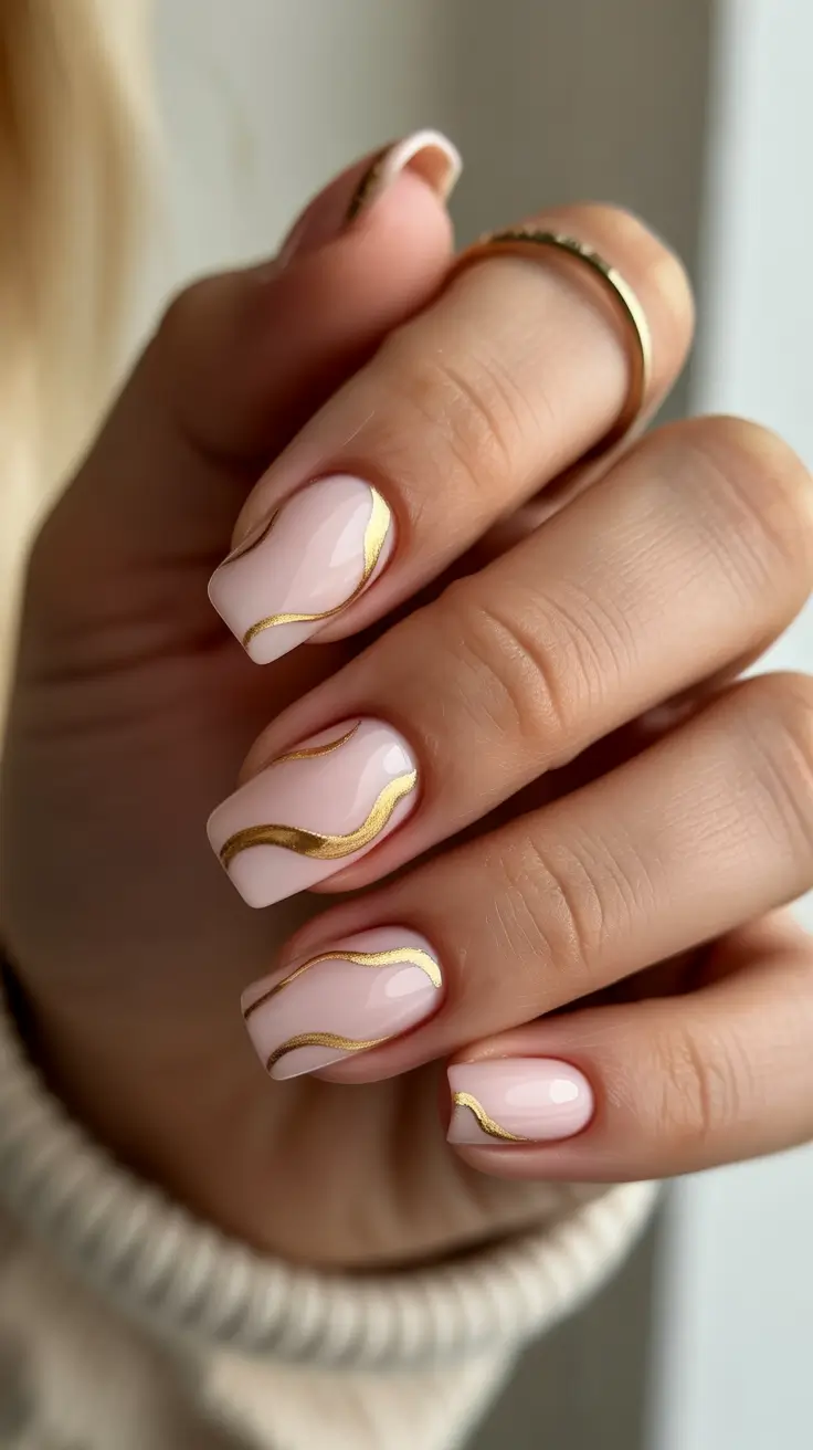 Neutral Nails Aesthetic 2026 Nude Gold Waves