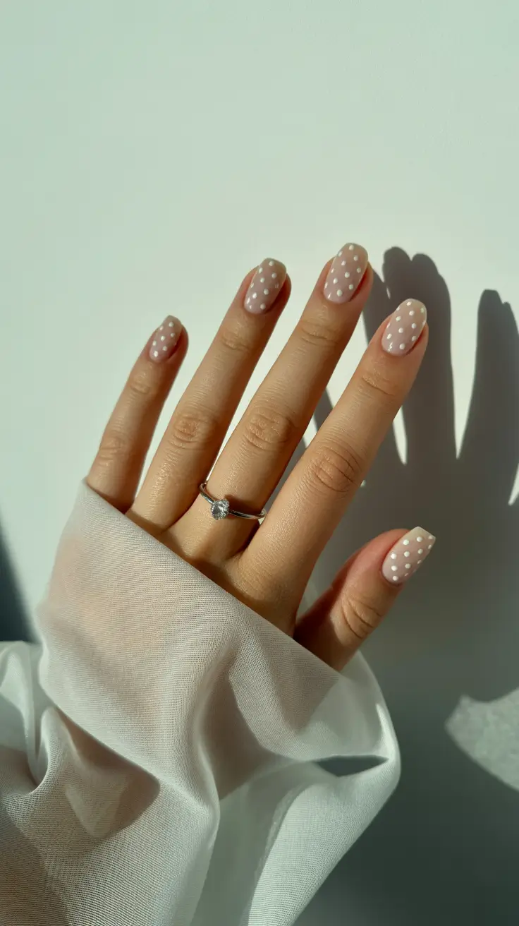 Neutral Nails Aesthetic 2026 Sheer Nude Polka Dots in Soft Light