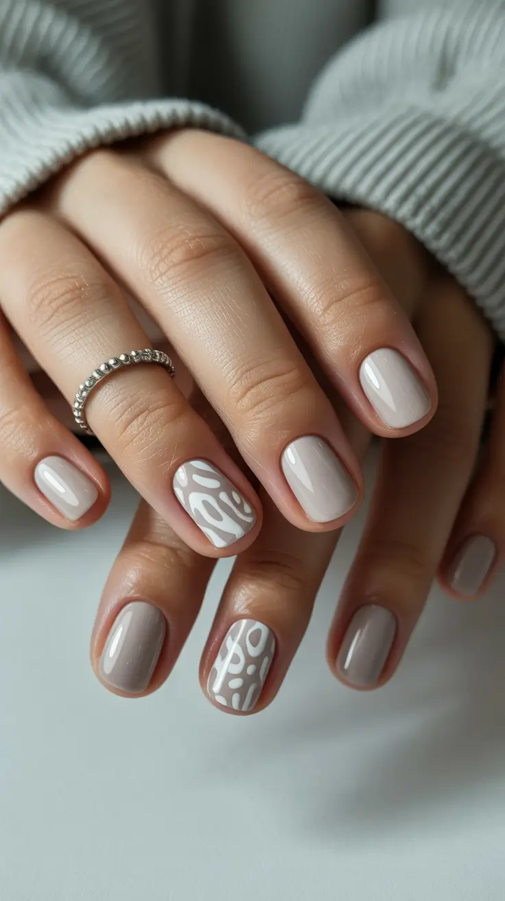 Neutral Nails Aesthetic 2026 Mocha Neutrals With Graphic White Swirls