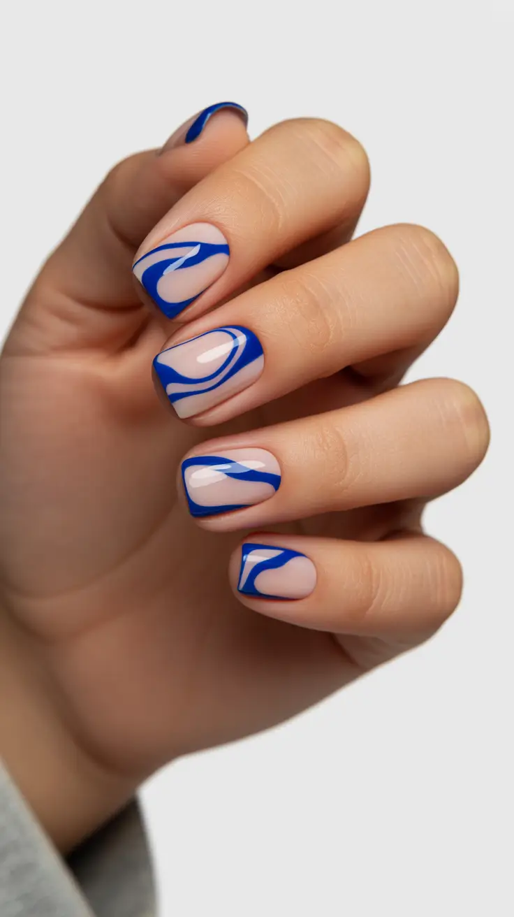 New Blue Nails Ideas 2026 Graphic Blue Waves