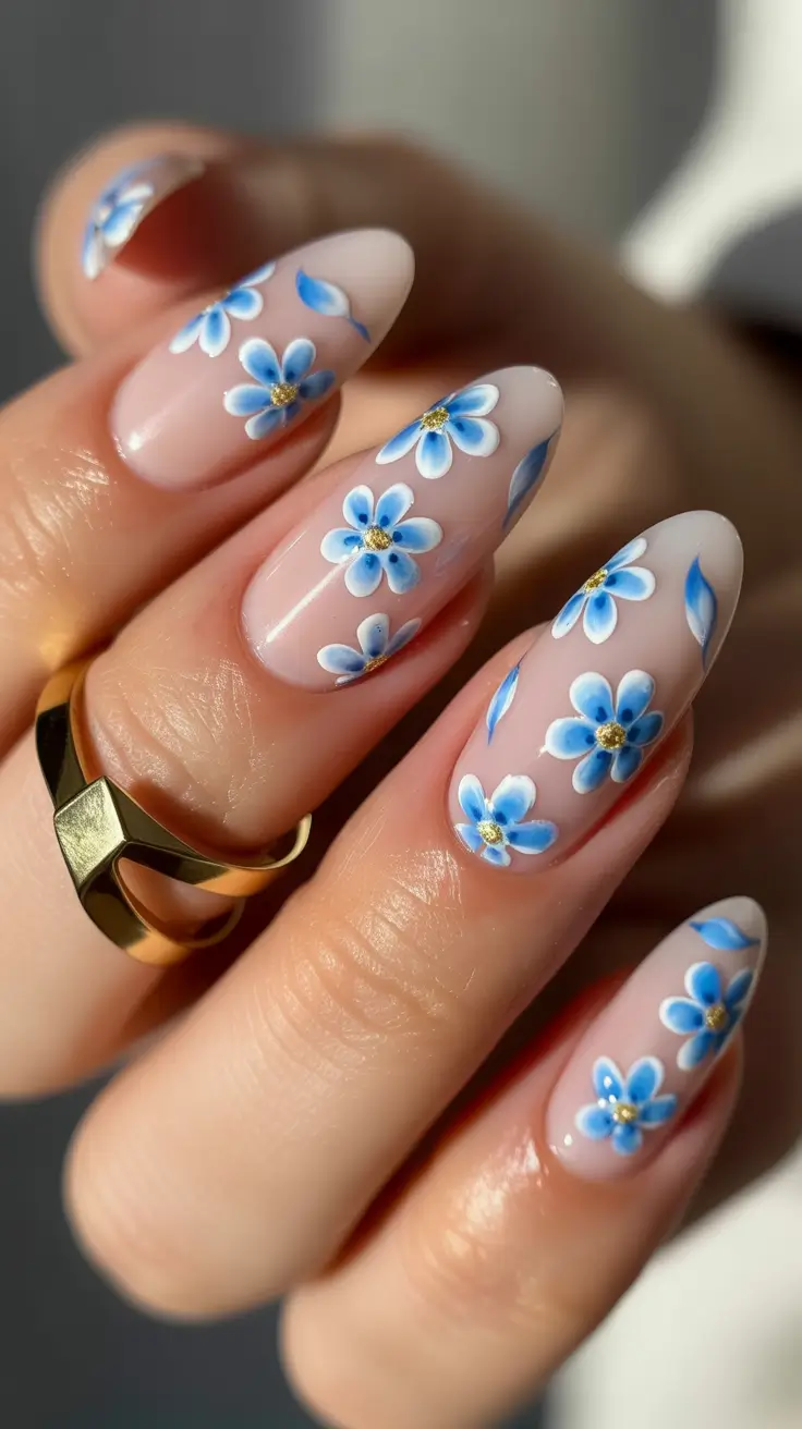 blue nails 2026 floral