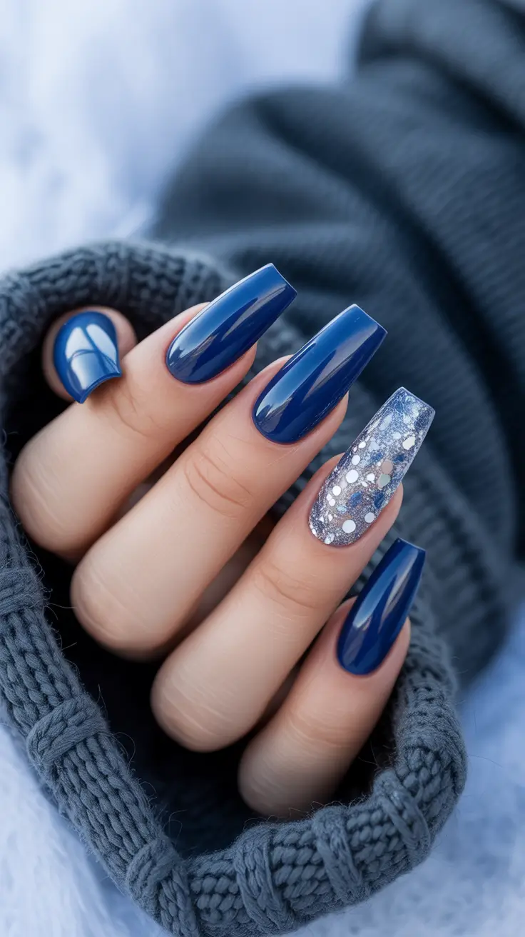 New Blue Nails Ideas 2026 Midnight Blue Glitter