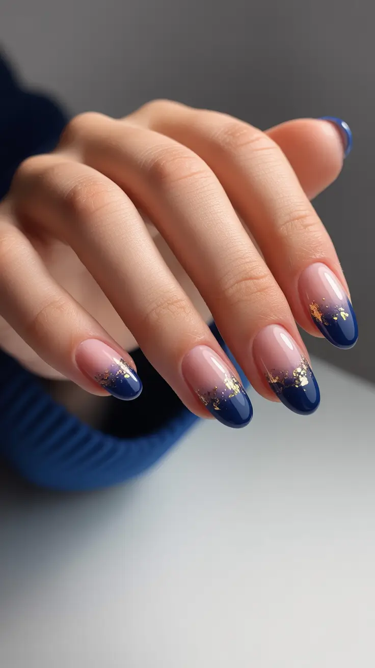 New Blue Nails Ideas 2026 Navy French Gold