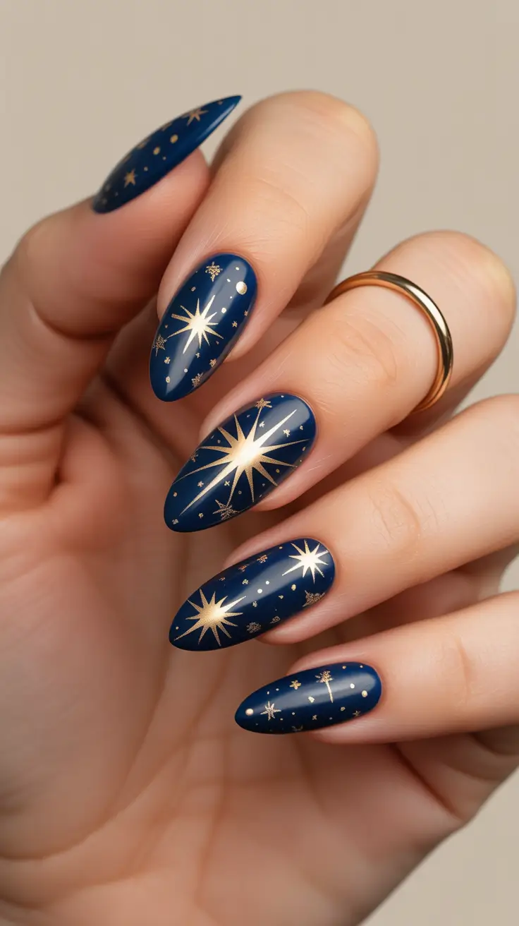 New Blue Nails Ideas 2026 Midnight Blue Celestial