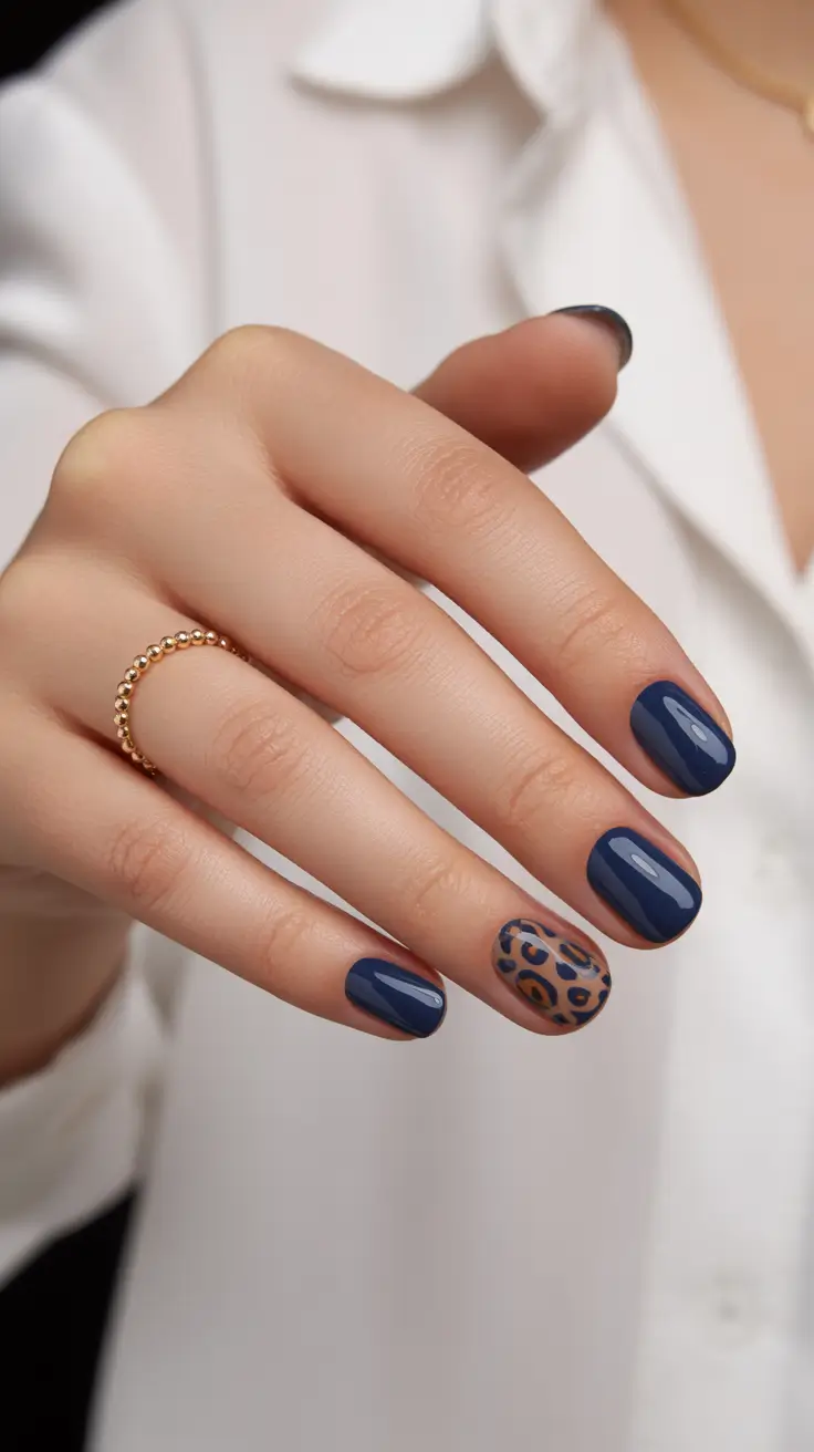 New Short Acrylic Nails 2026 Deep Navy Accent