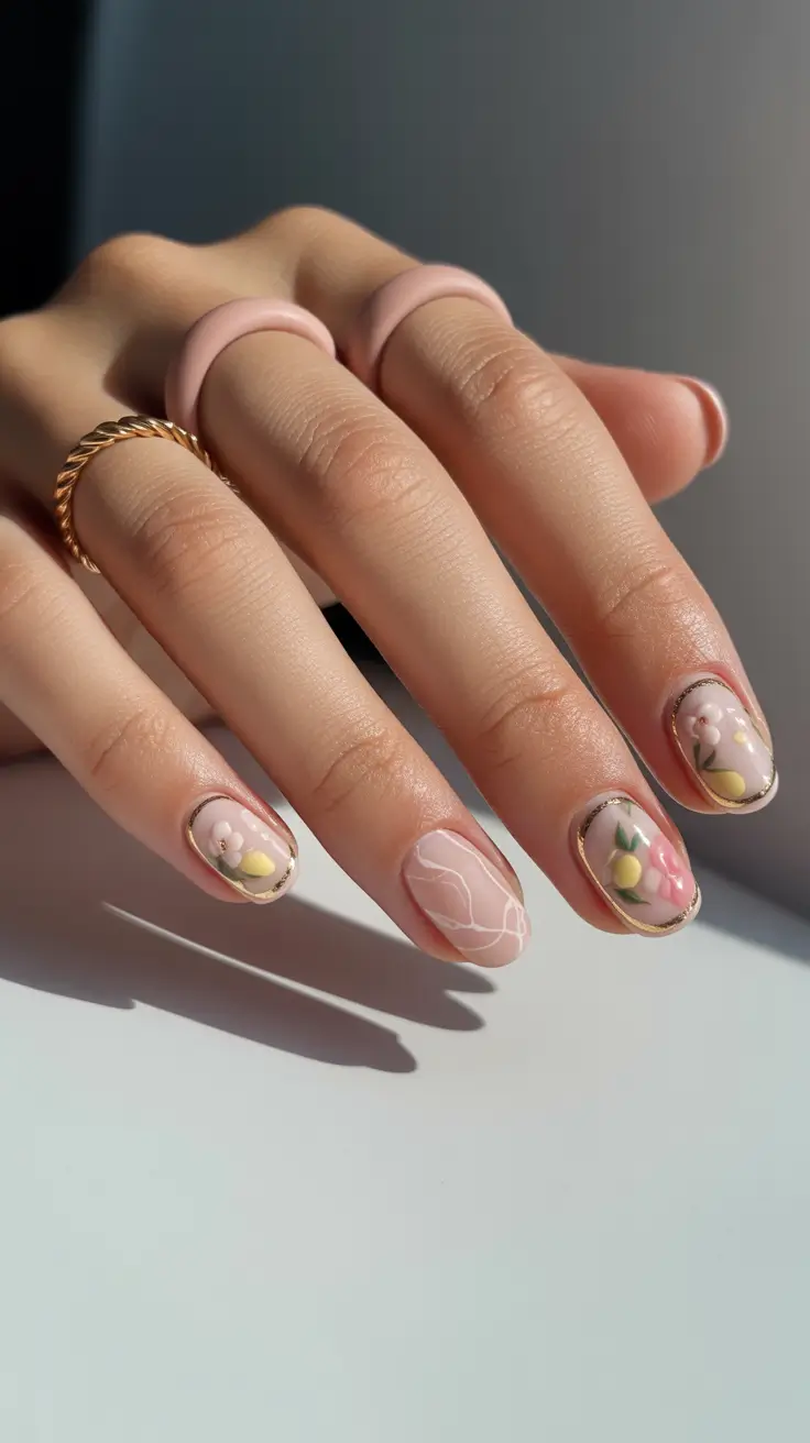 New Short Acrylic Nails 2026 Gold Rim Minimal Art