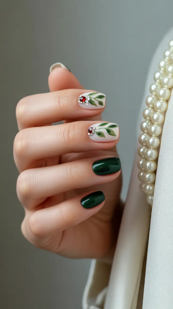 New Short Acrylic Nails 2026 Emerald Holiday Charm