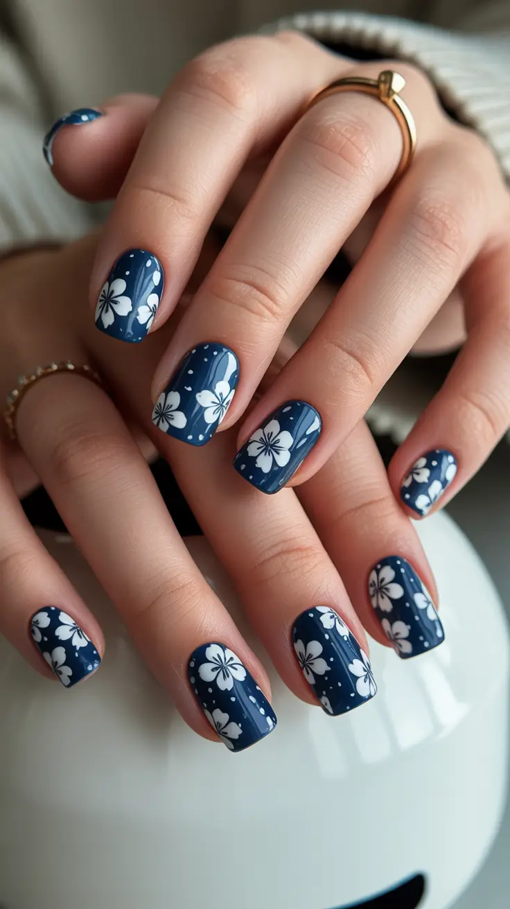 Short acrylic nails 2026 Blue Floral