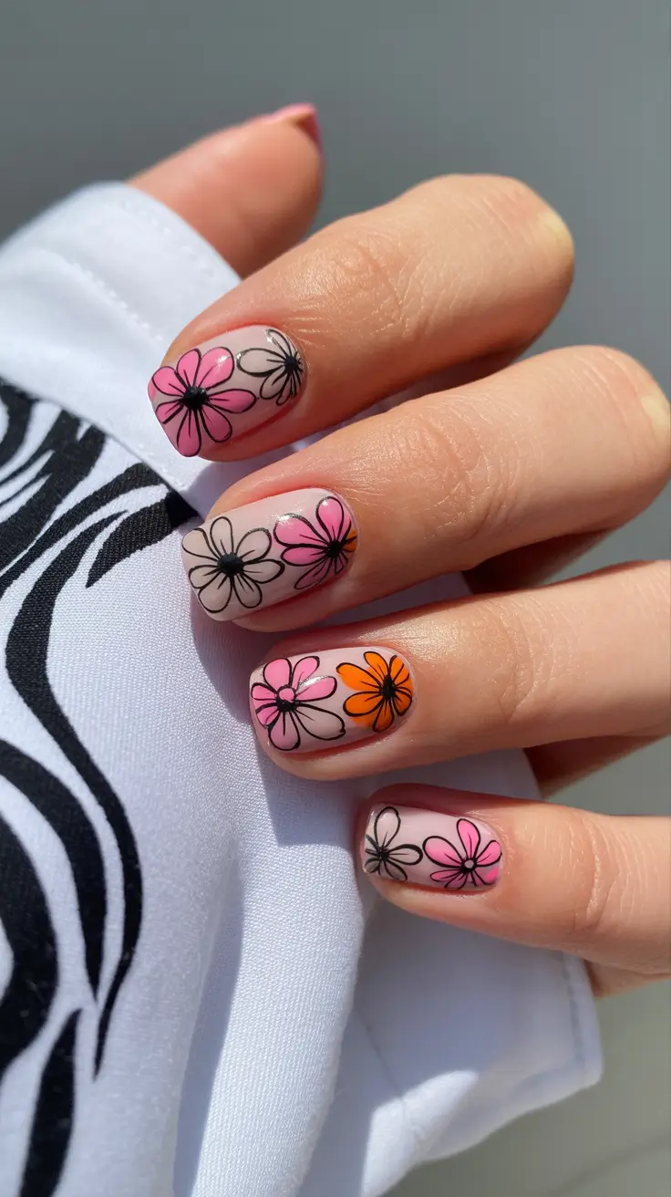 Short acrylic nails 2026 Daisy Pop Art