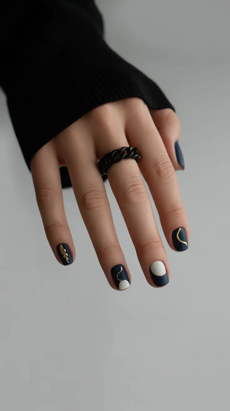 Short acrylic nails 2026 Navy Minimalism Gold Accents