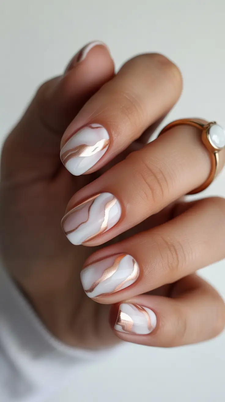New Short Acrylic Nails 2026 White Gold Lines