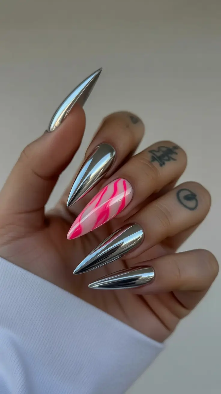 New Stiletto Nails 2026 Chrome Edge Stilettos With a Baddie Twist
