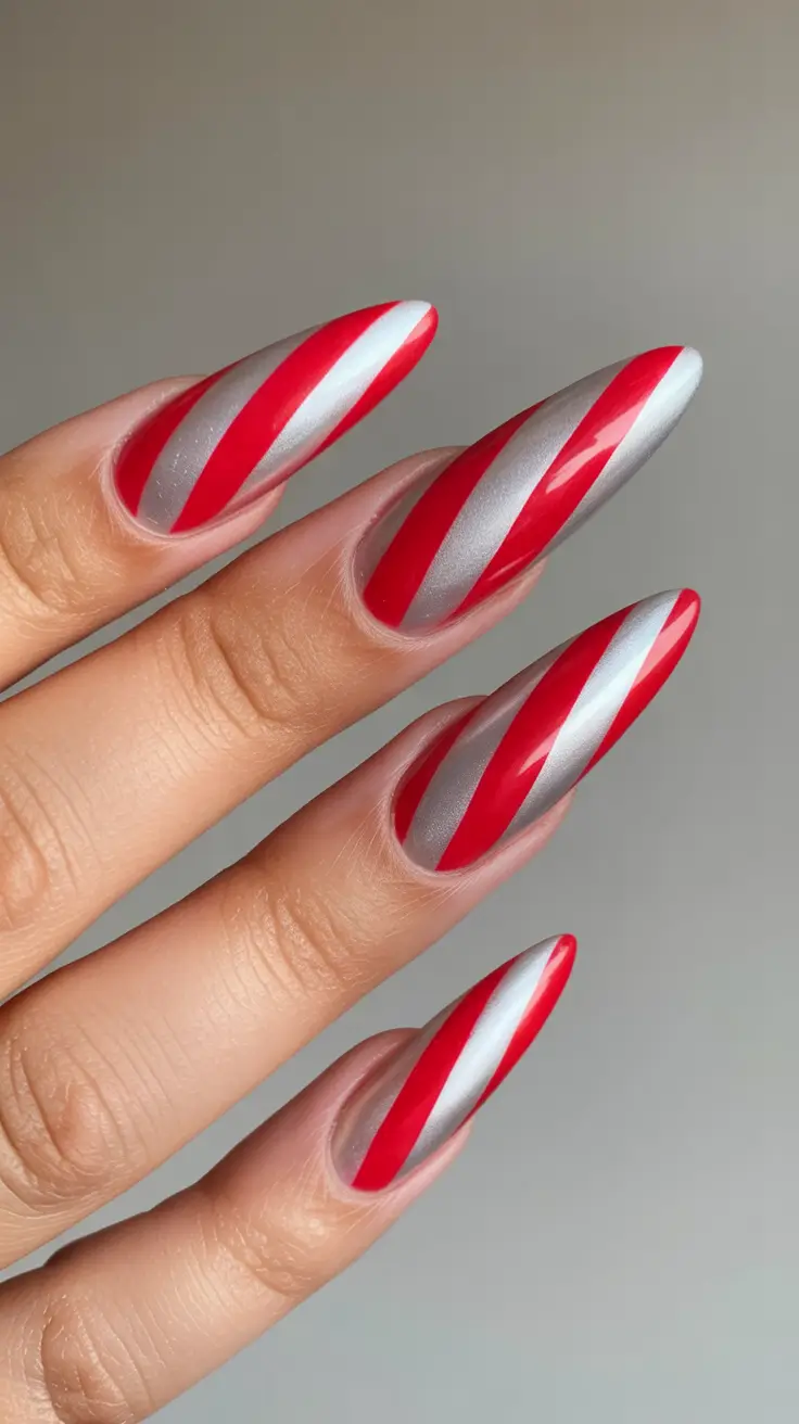 New Stiletto Nails 2026 Graphic Red and Silver Stilettos
