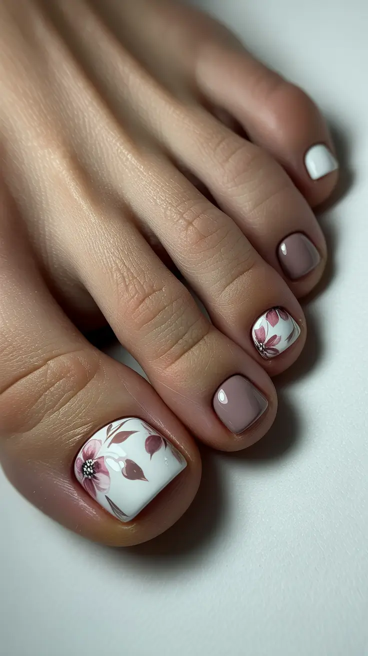New Toe Nail Colors 2026 Neutral Floral Pedicure