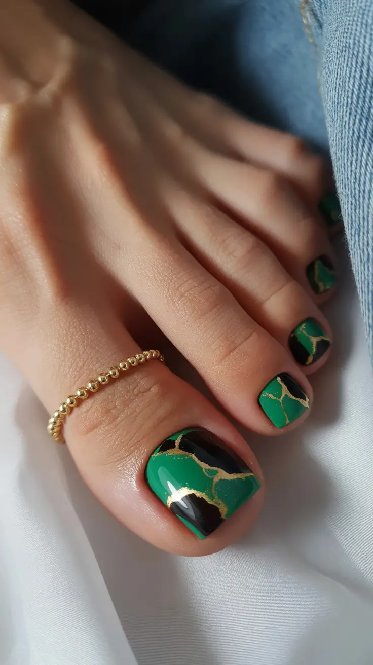 Toe nail colors 2026 Emerald Green With Gold Veining