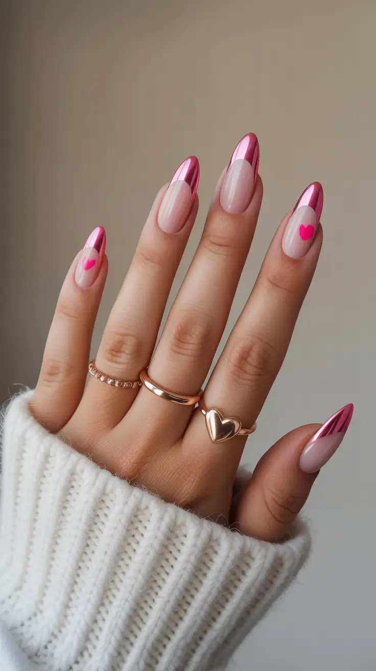 Pink Nails for 2026 Pink French Heart Nails