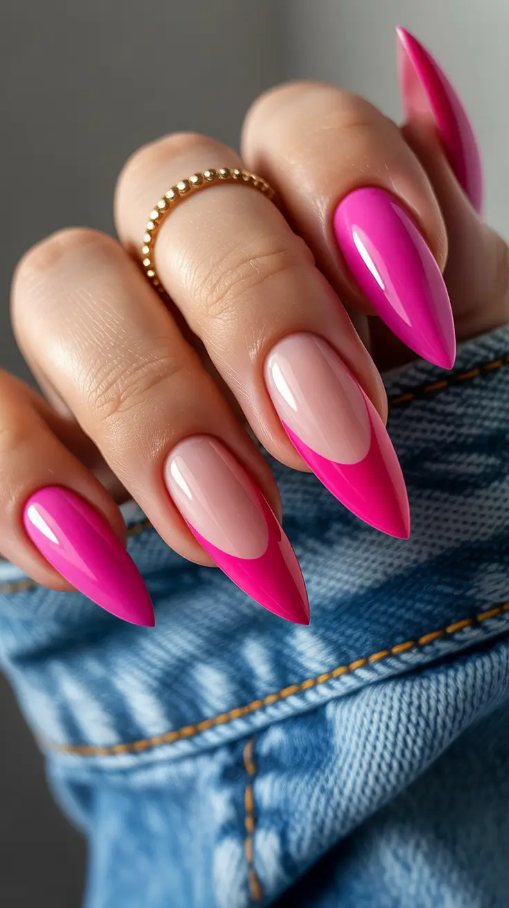 Pink Nails for 2026 Bright Pink French Nails