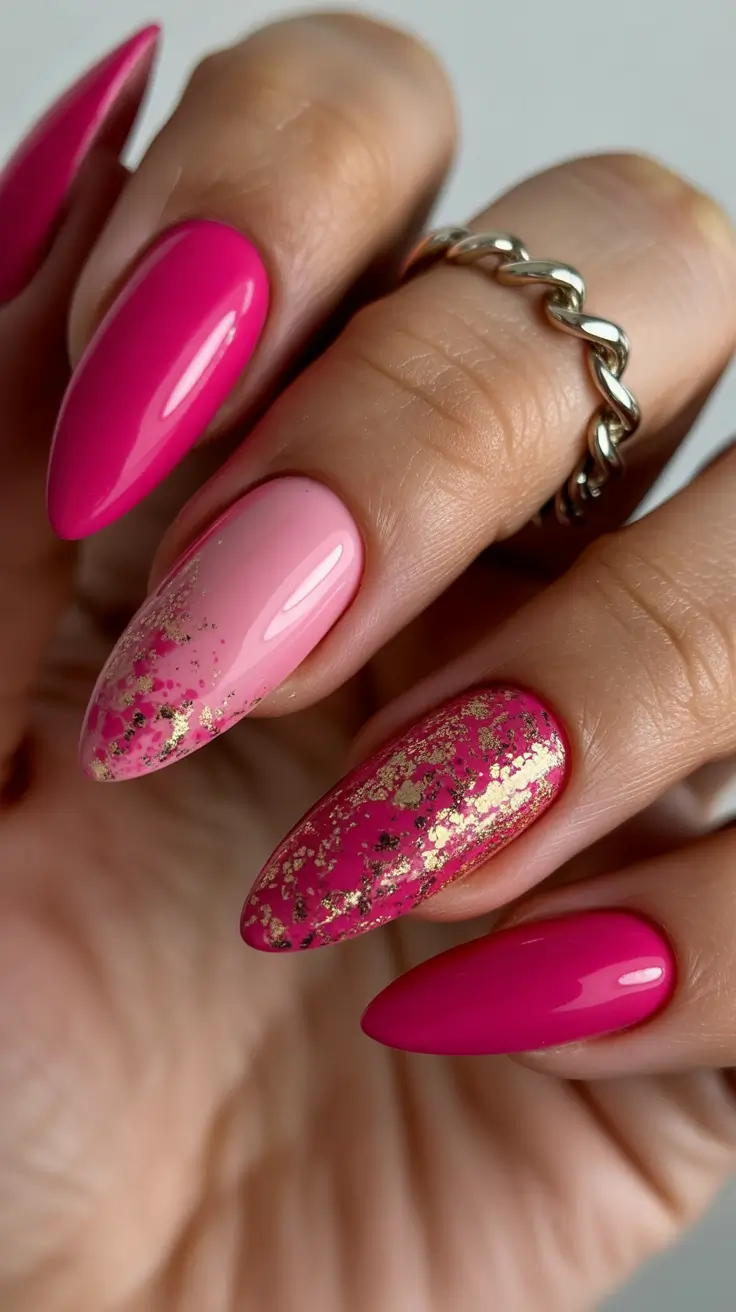 Pink Nails for 2026 Pink Gold Foil Nails