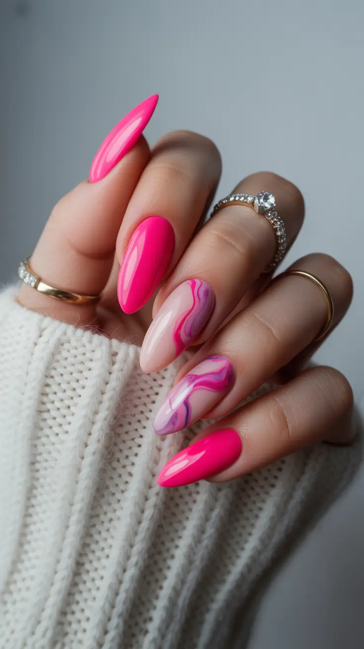 Pink Nails for 2026 Abstract Pink Swirl Nails
