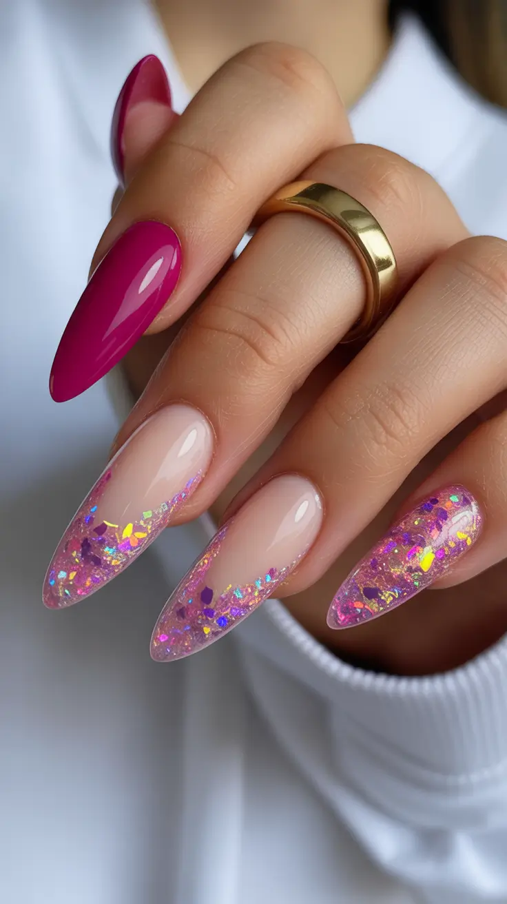 Pink Nails for 2026 Glossy Berry With Glitter Tips