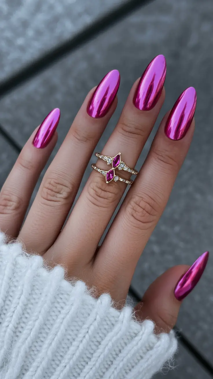 Pink Nails for 2026 Hot Pink Mirror Nails