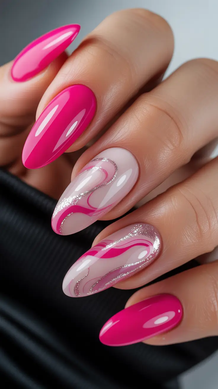 Pink Nails for 2026 Hot Pink Line Art