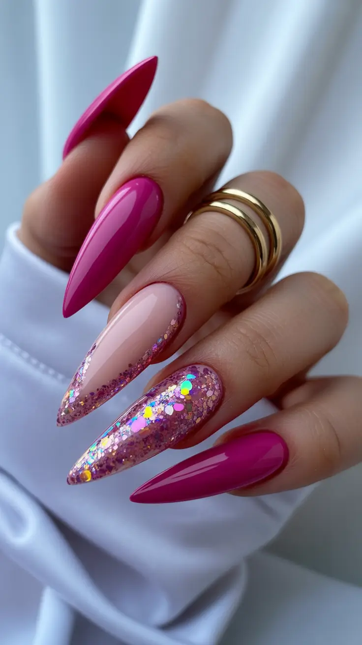 Pink Nails for 2026 Fuchsia Glitter Fade