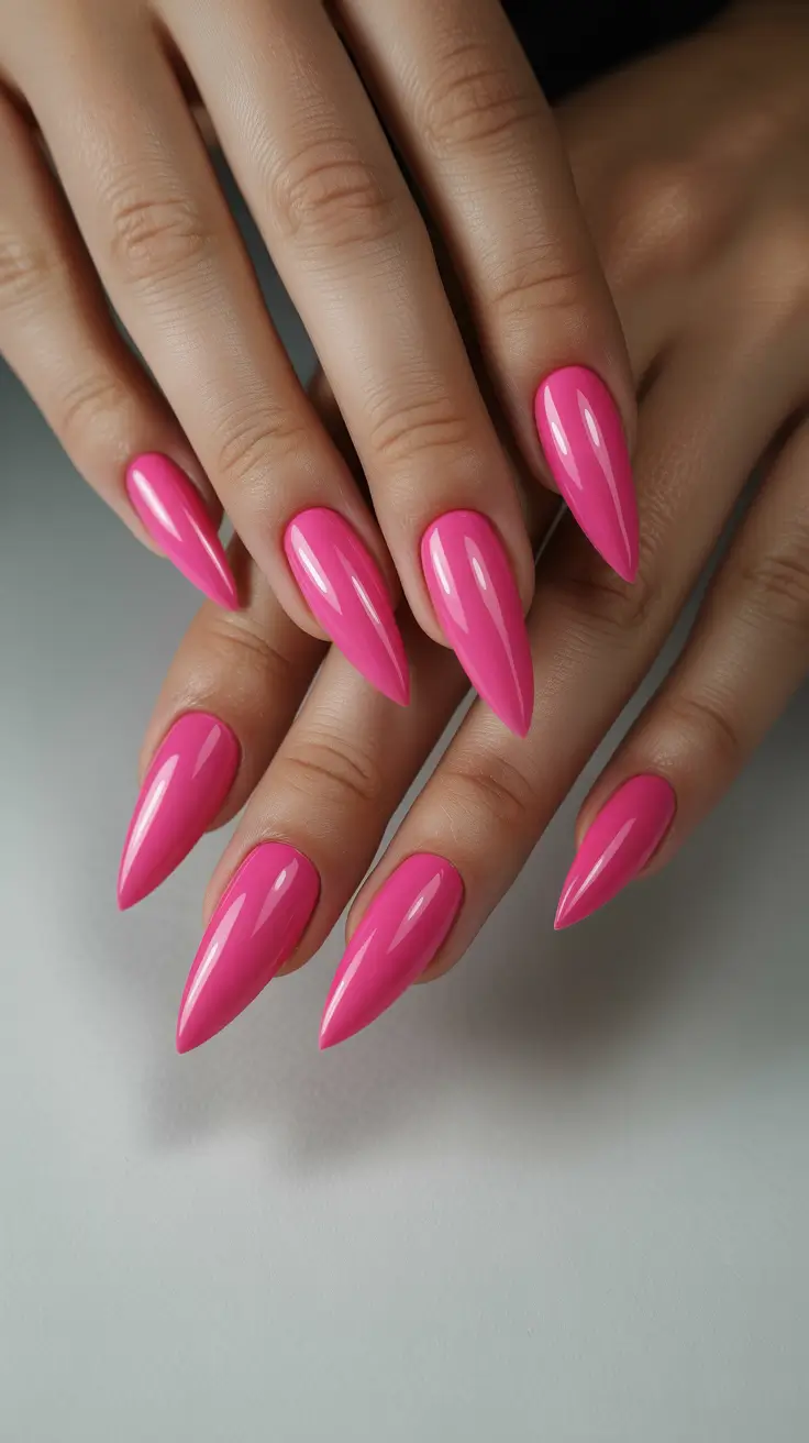 Pink Nails for 2026 Bright Pink Stiletto Nails