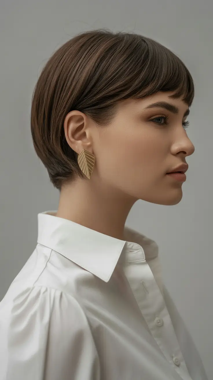 pixie hairstyles 2026 Soft Brown Pixie with Micro Fringe