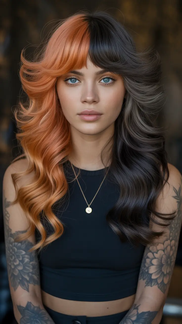 haircuts-with-bangs-2026-Bold-Two-Toned-Waves-with-Fringed-Bangs