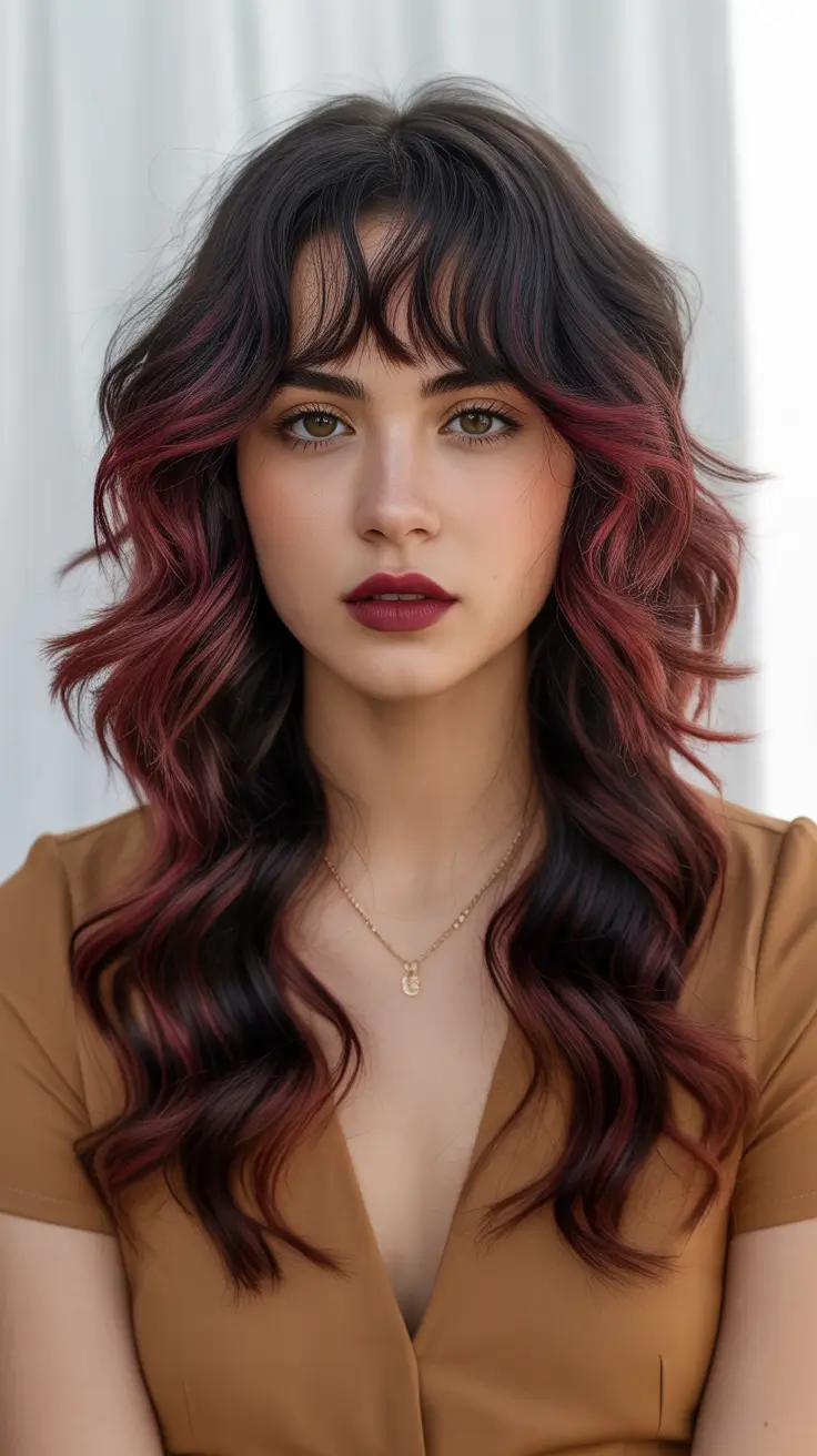 haircuts-with-bangs-2026-Vibrant-Red-Highlights-with-Wavy-Bangs