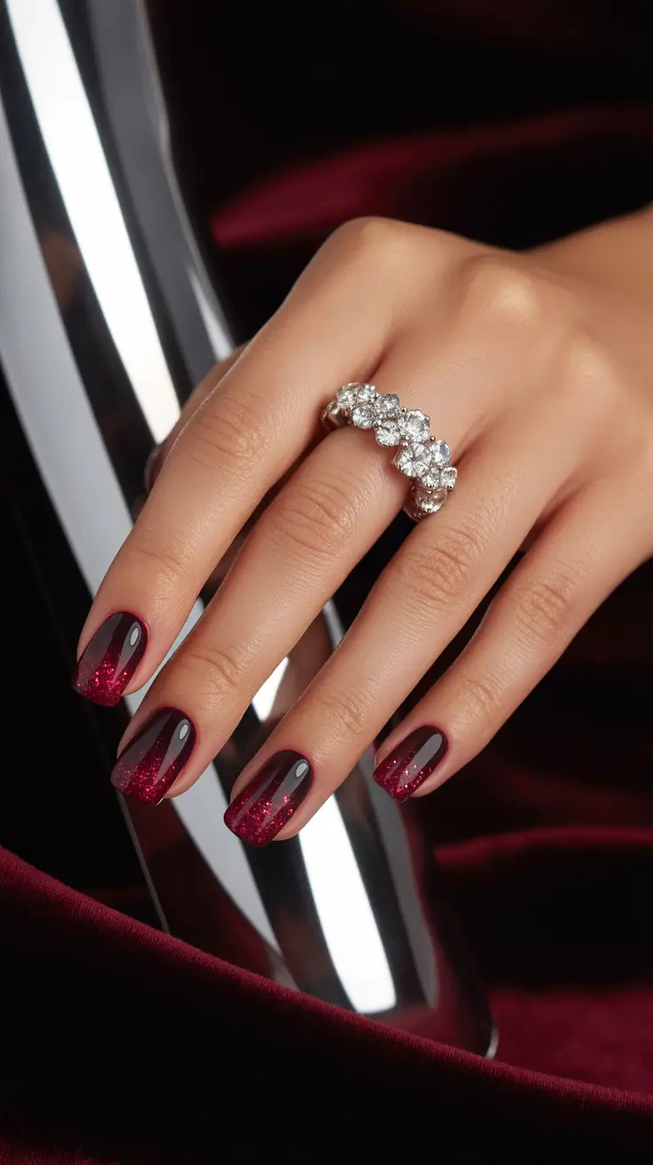 Short Nail Designs 2026 Deep Burgundy Short Nails With Subtle Glitter Drama