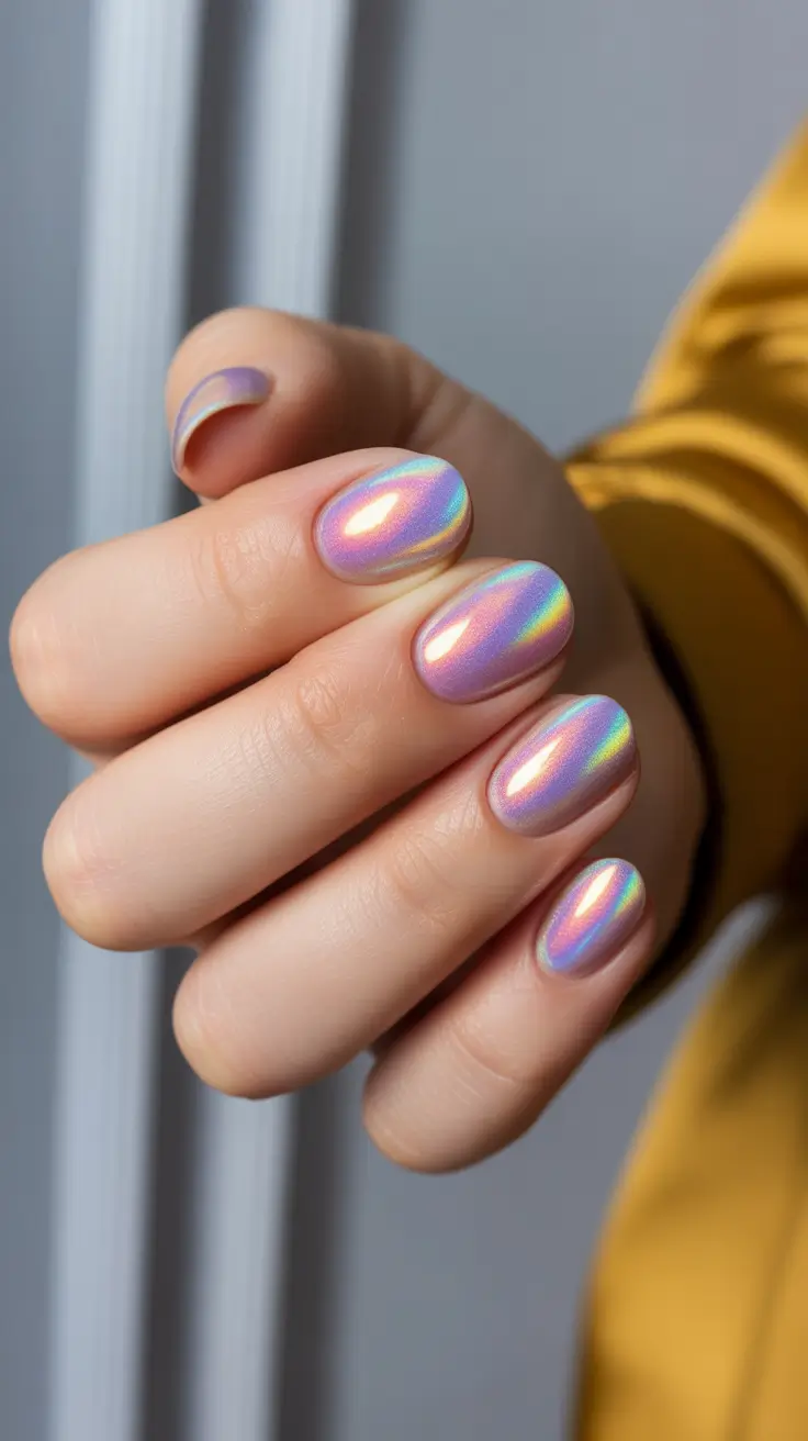 Short Nail Designs 2026 Iridescent Lilac Chrome