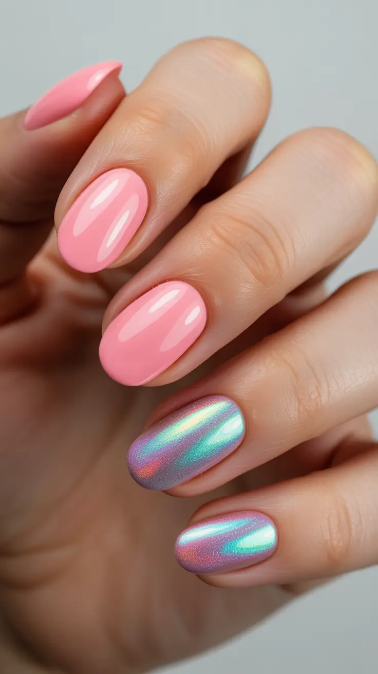 Short Nail Designs 2026 Pink with Chrome Accent