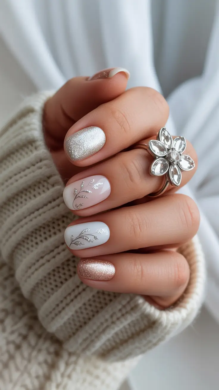 Short Nail Designs 2026 White and Silver Elegant