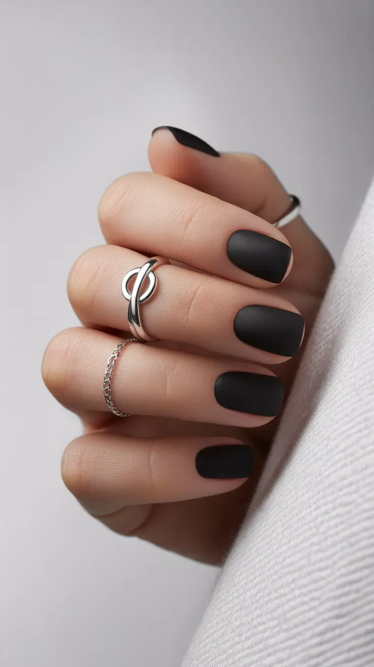 Short Nail Designs 2026 Matte Black Short Nails With a Clean Silhouette