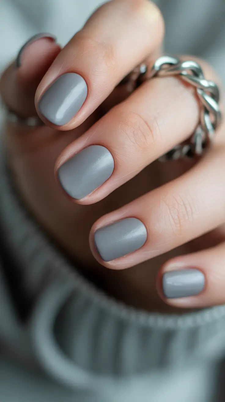 Short Nail Designs 2026 Classic Gray Short Nails With a Natural Finish
