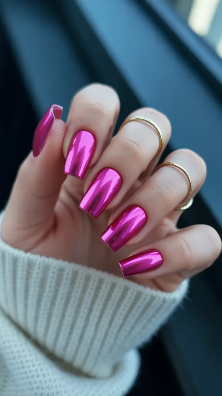 Square Nails Inspiration 2026 Chrome Pink