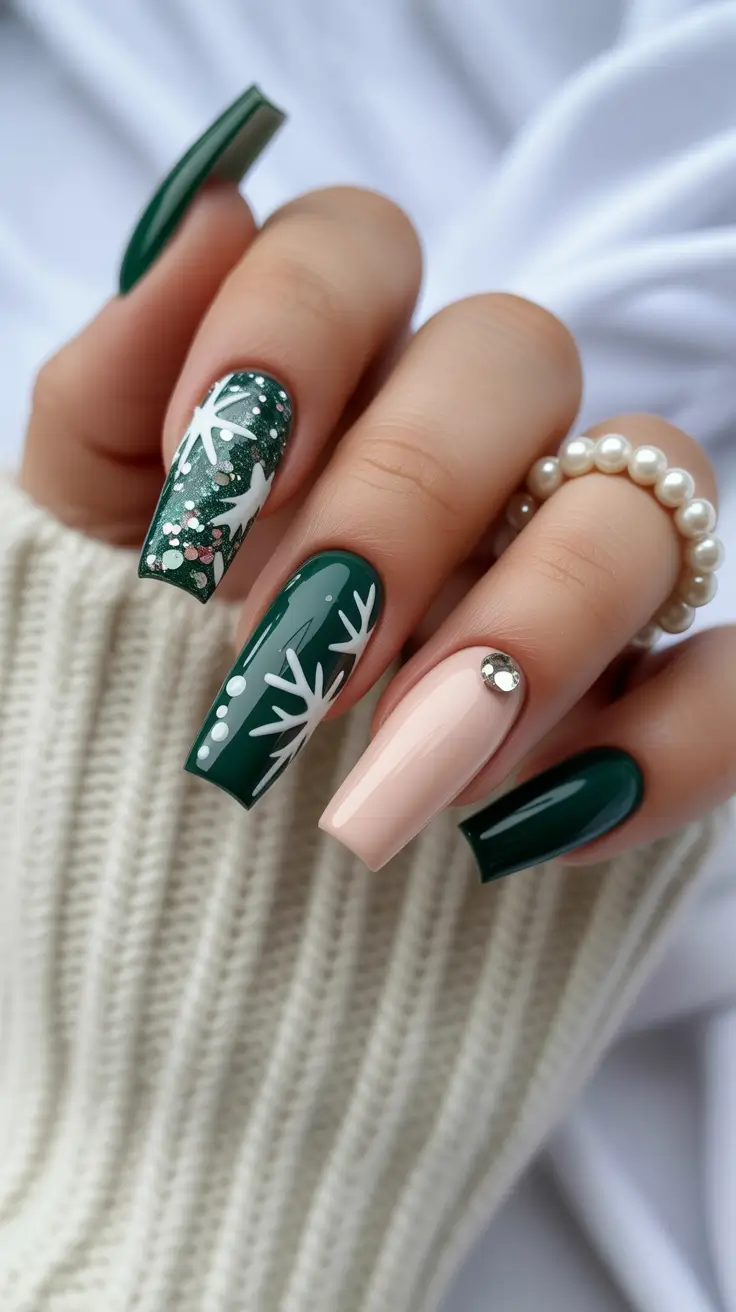 Square Nails Inspiration 2026 Green Winter