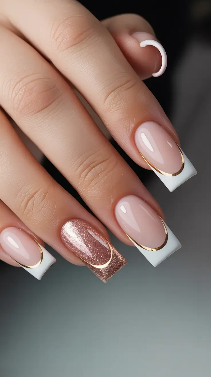Square Nails Inspiration 2026 French Gold