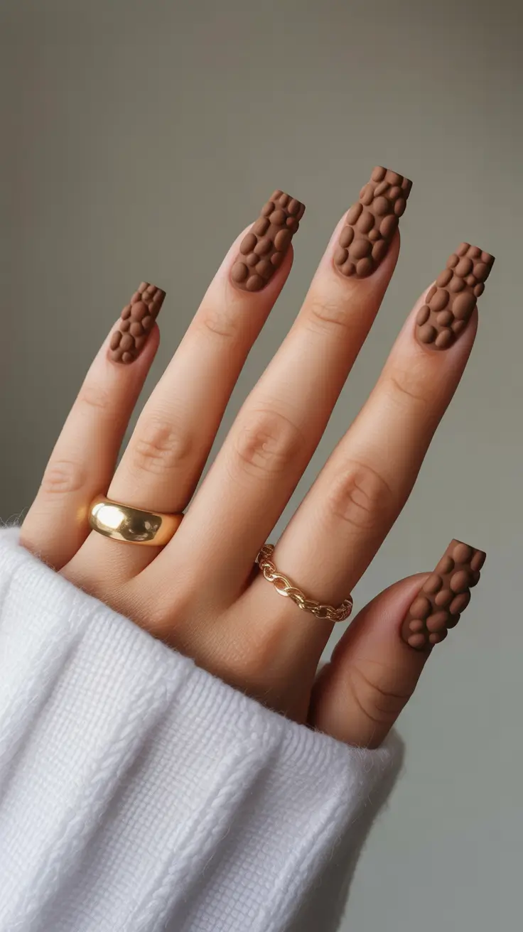 Square Nails Inspiration 2026 Textured Brown