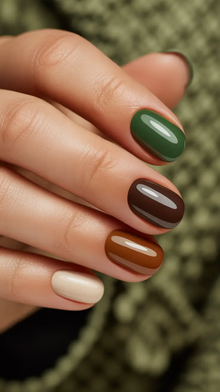 Stylish Acrylic Nails 2026 Earthy Short Design